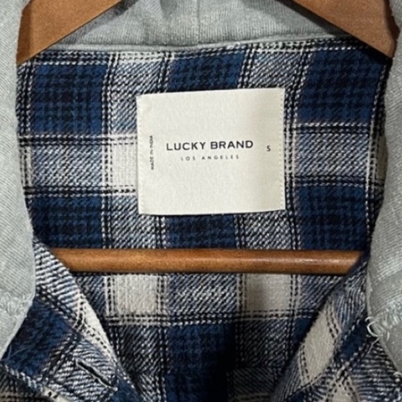 Lucky Brand Blue Plaid Cropped Hoodie Sz Small - Picture 3 of 5